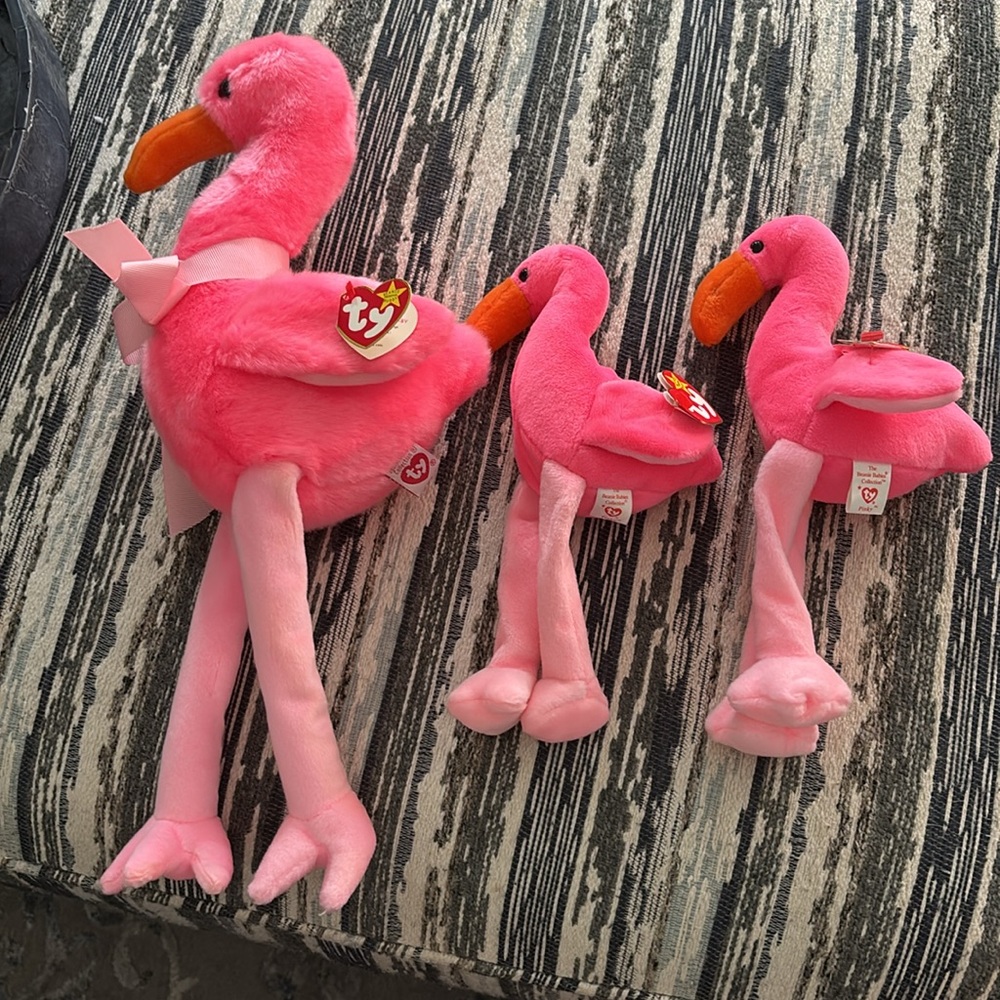 Pinky Flamingo Beanie Buddy 1998  and Two Beanie Baby (s) 1995 - Picture 3 of 7